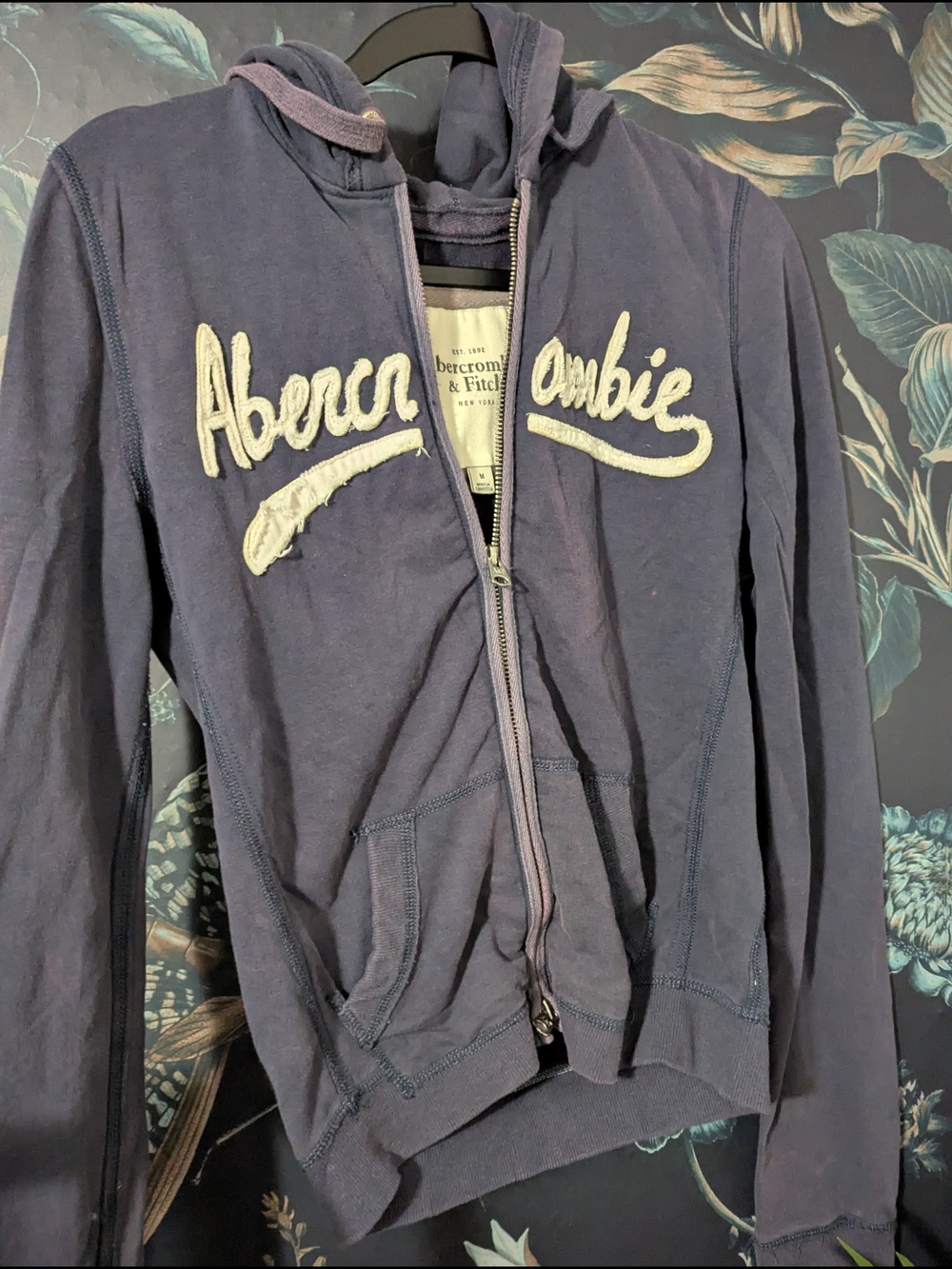 VTG Y2K Abercrombie & Fitch Full Zip Up Hoodie Navy Blue Medium
